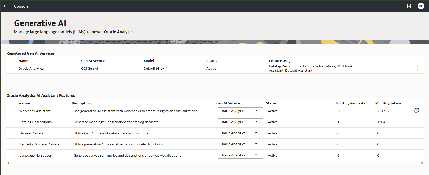 Screenshot: Generative AI console page
